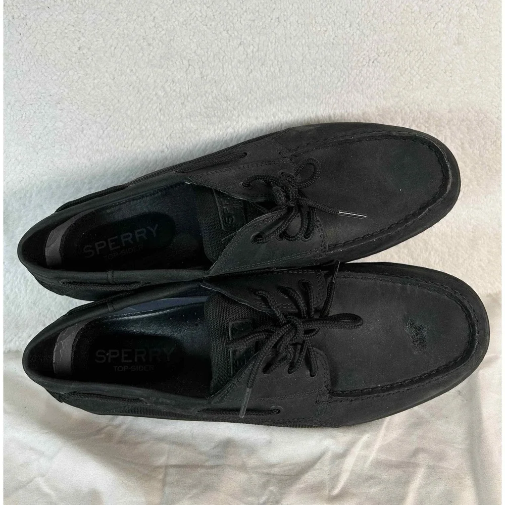 Sperry Mens Size 13 Boat Shoes Leather Lace Up Casual Comfort Loafers Black